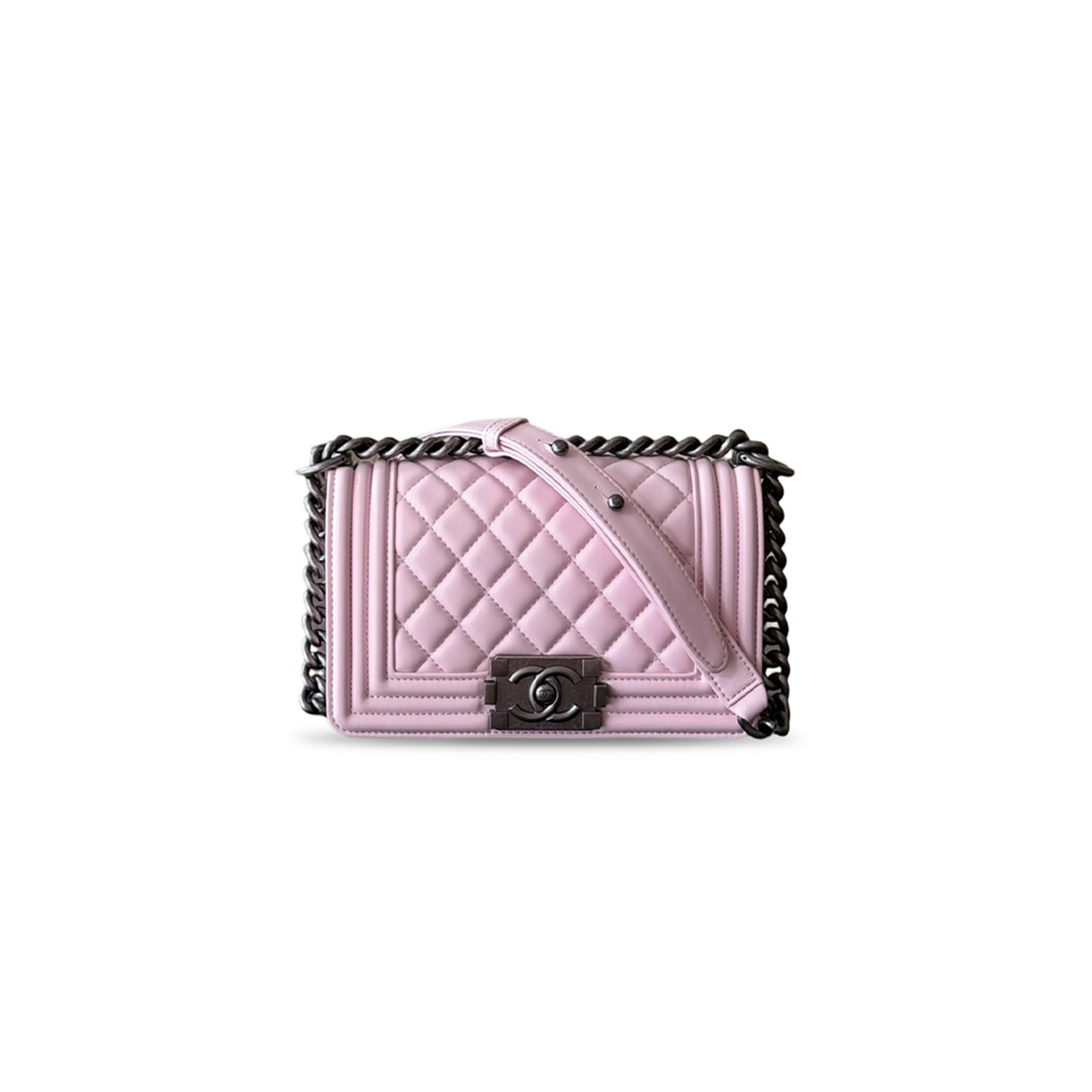CHANEL MASTER SMALL BOY HANDBAG LAMBSKIN & RUTHENIUM-FINISH METAL (20.5*12*8.5cm)